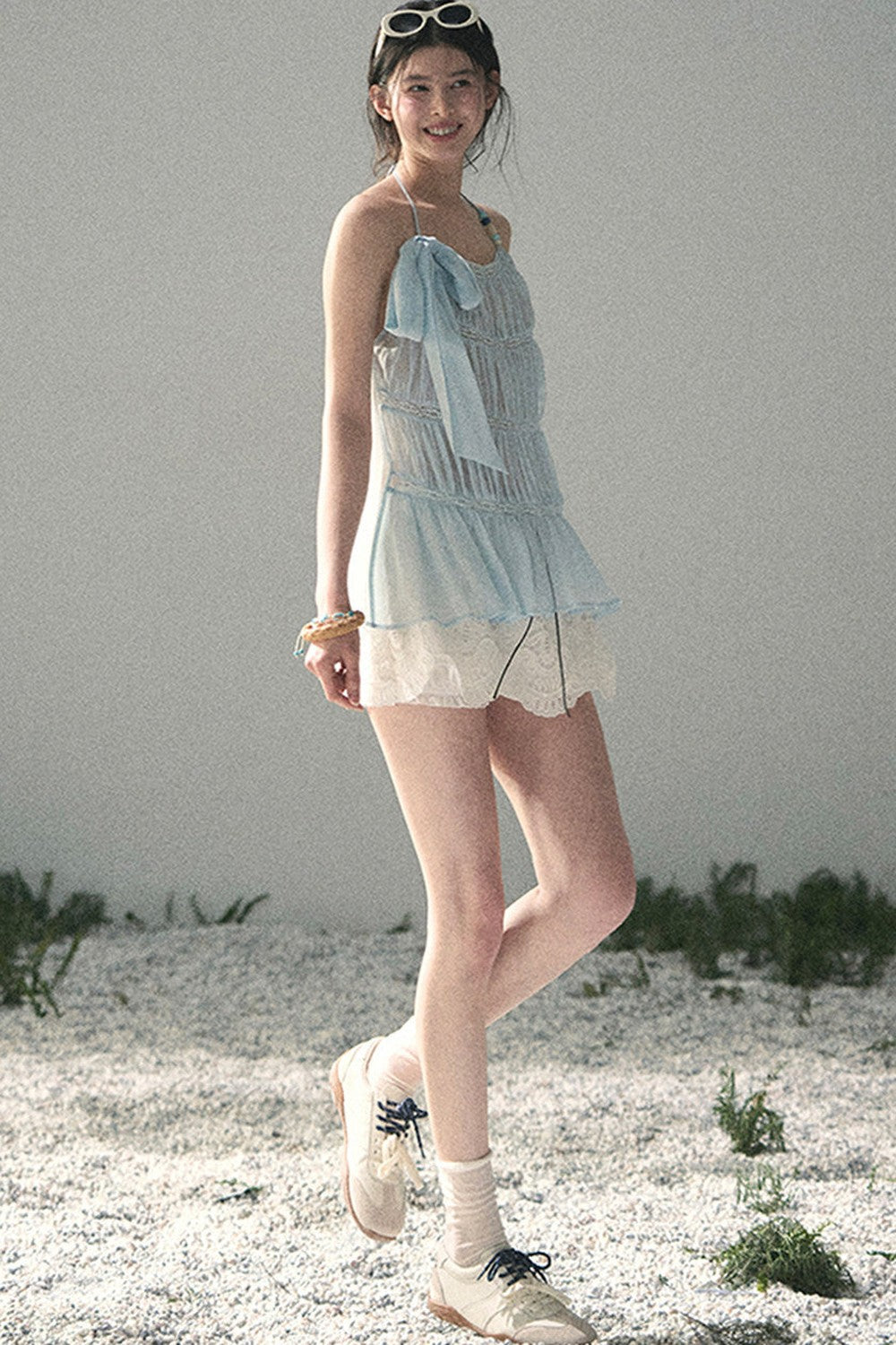 French Lace Chiffon Halter Top