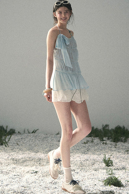 French Lace Chiffon Halter Top