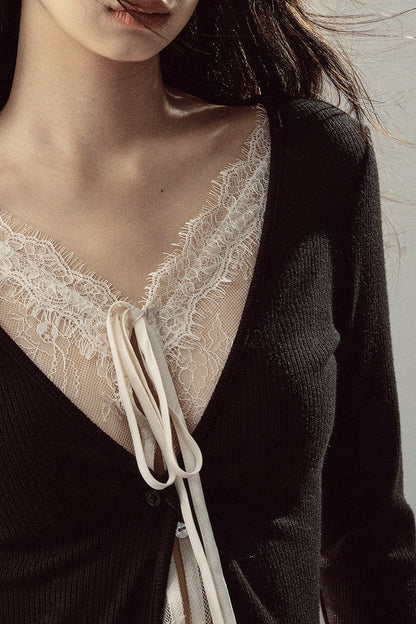 Layered-Look Lace Knit Top
