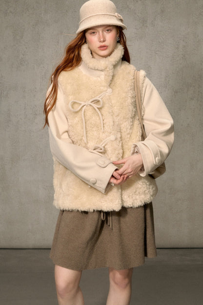 Flower Tea Layered-Look Woolen Furry Top