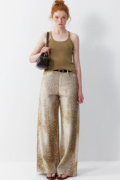 Deer Print Wide Leg Pants