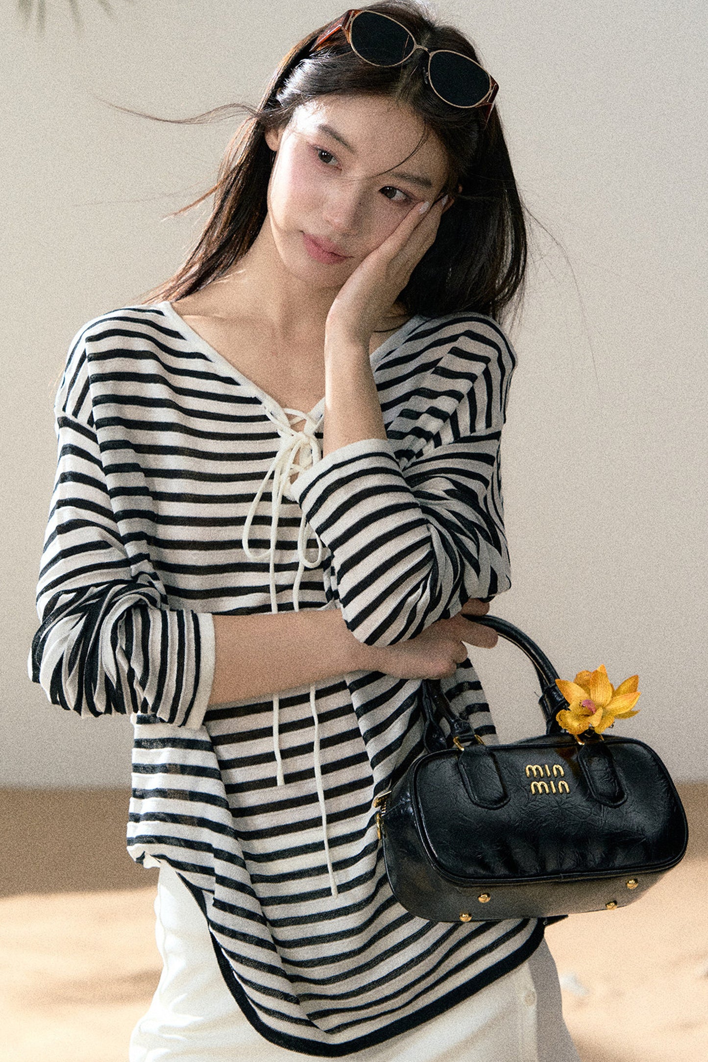 Linen Striped Tie-Up Top