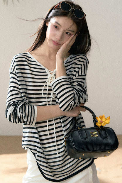 Linen Striped Tie-Up Top
