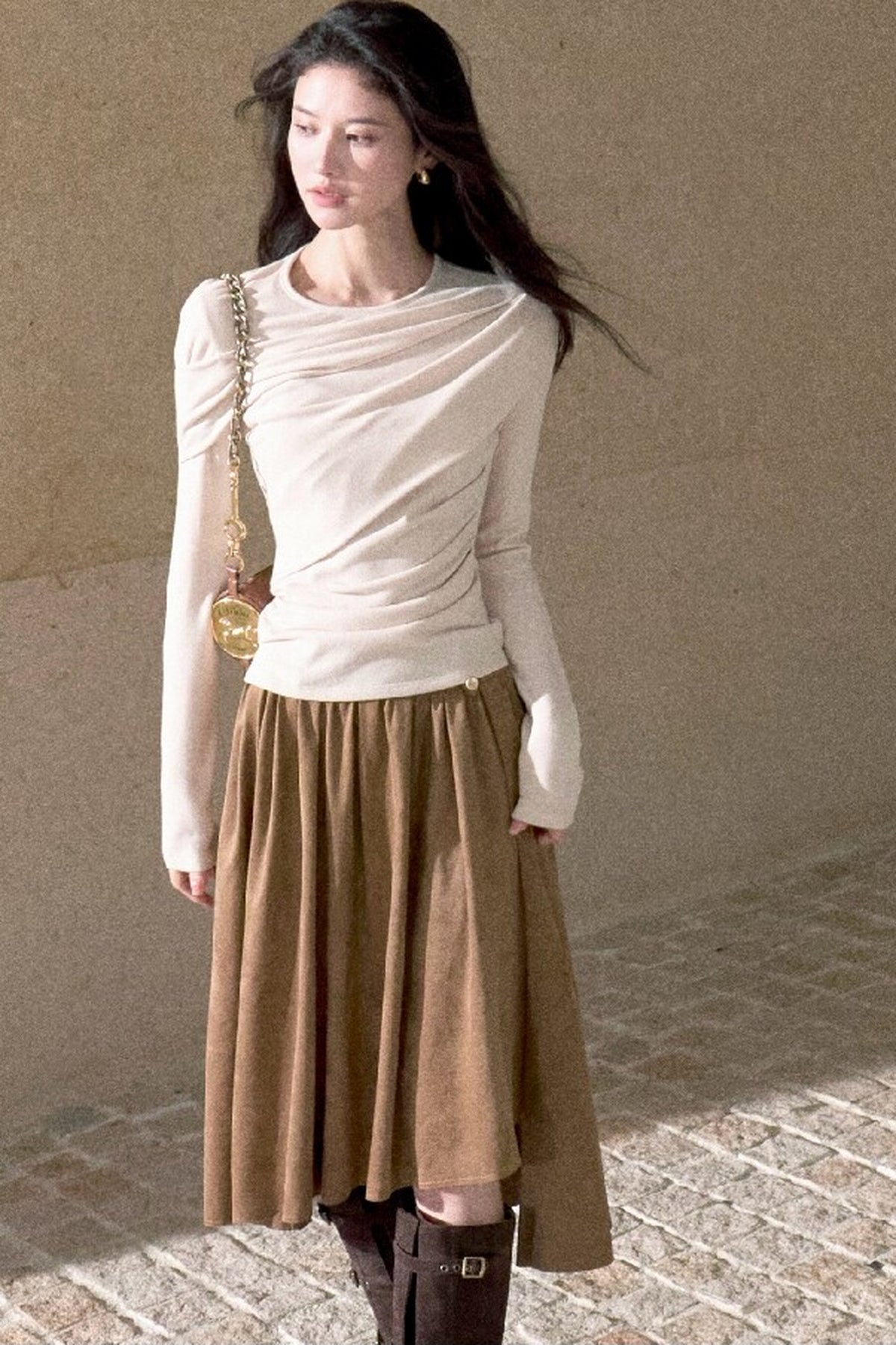Asymmetrical Tidal Marsh Vein Knit Top