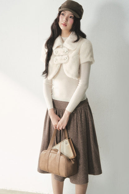 Short-Sleeved Faux Fur Double-Breasted Jacket