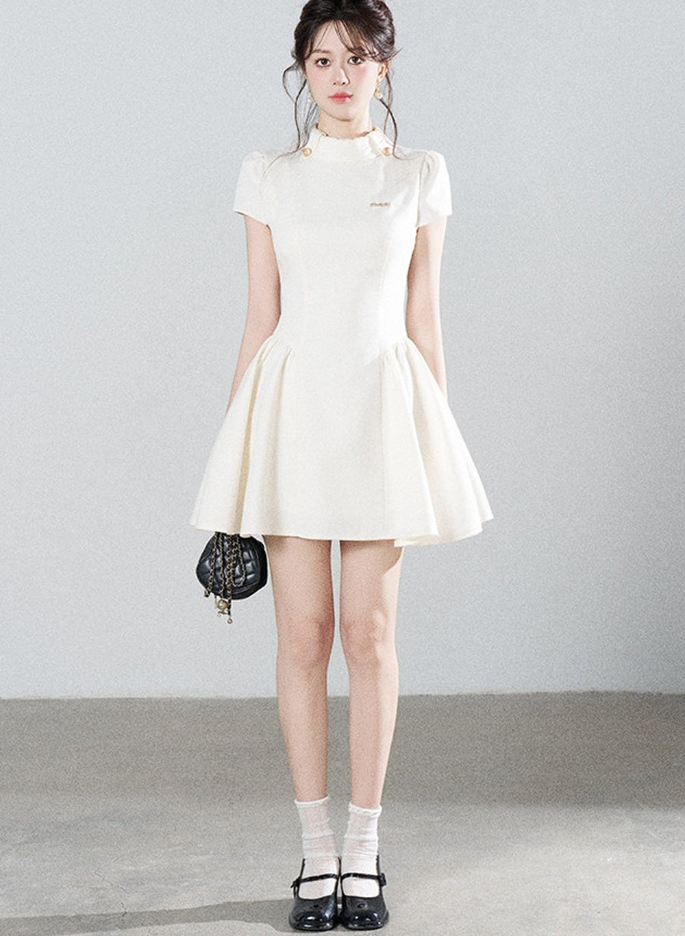 White Waist-Cinching A-Line Dress