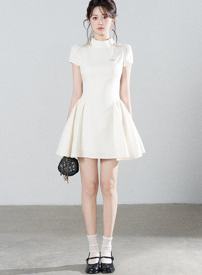 White Waist-Cinching A-Line Dress