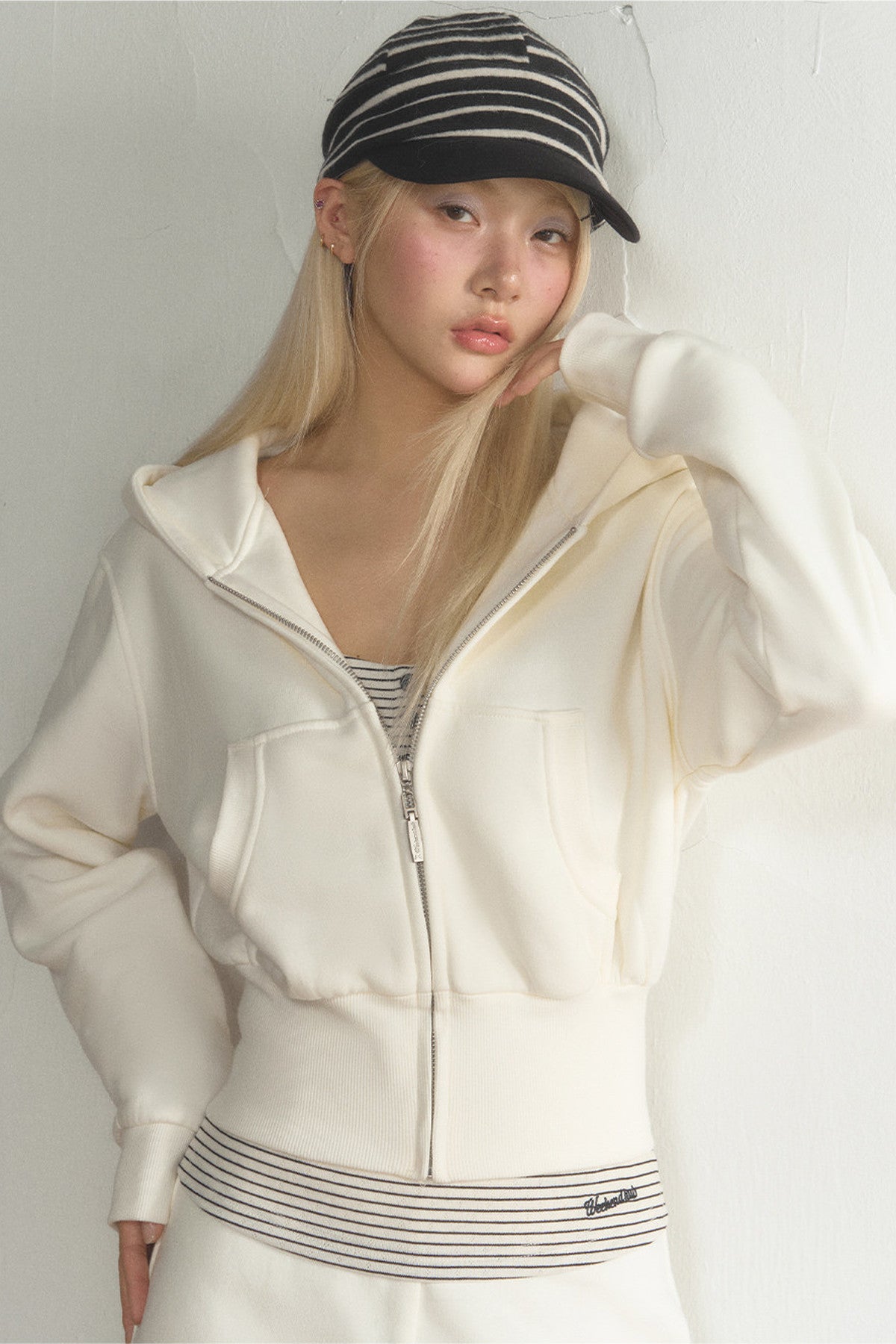 Short Hooded Sweatshirt Jacket and Pants Set-Up
