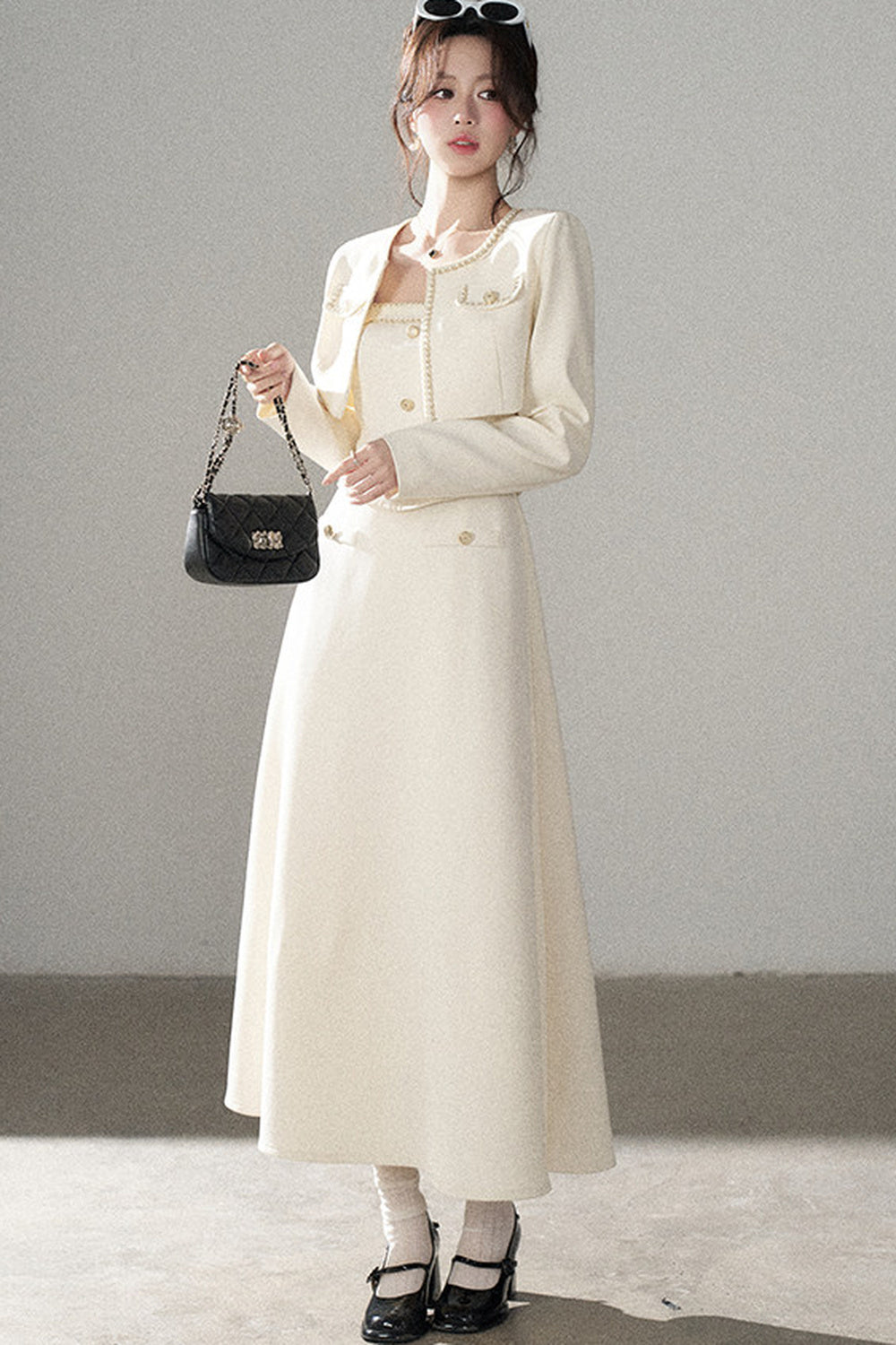 Off-White Chanel-Style A-Line Dress and Short Jacket Set-Up