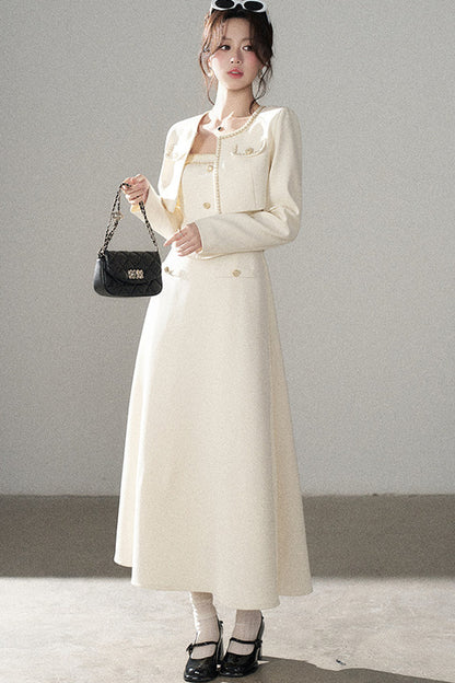 Off-White Chanel-Style A-Line Dress and Short Jacket Set-Up