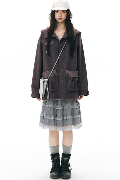 Workwear-Jacke mit Kapuze und Patchwork