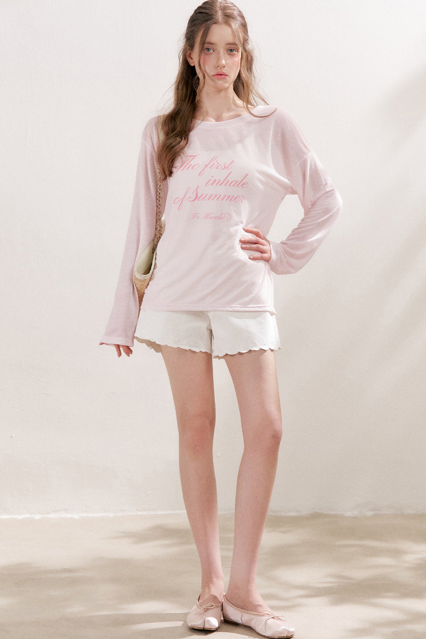 Blusa in lino con stampa a lettere e fiocco di neve