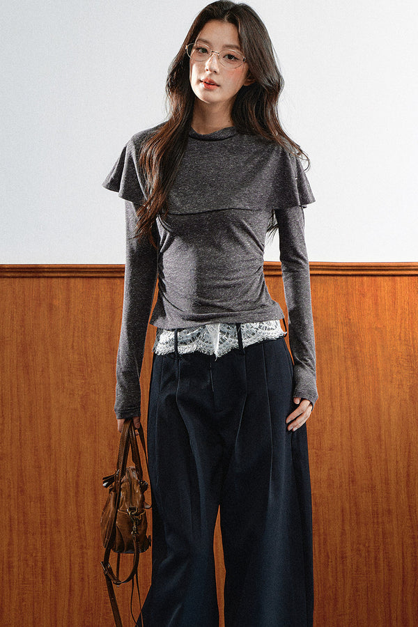 Double-Layer Pleated Knit Sweater