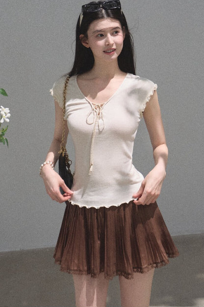 Chiffon Thin Lace Pleated Skirt