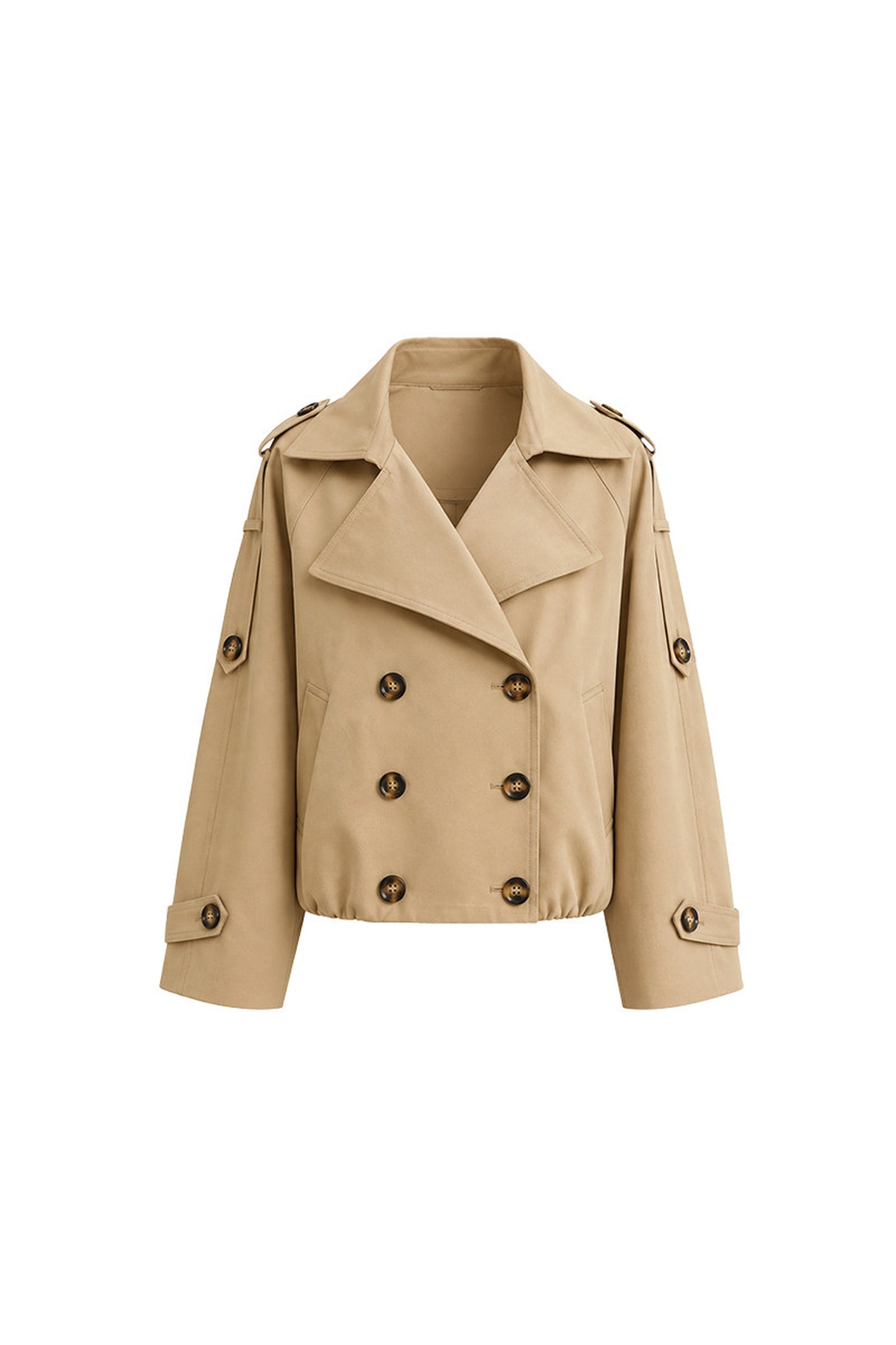 Khaki Double-Breasted Trench Coat and Skirt Set-Up