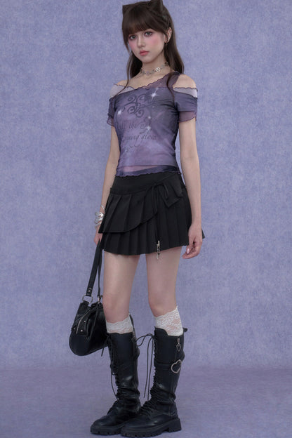 Purple Mesh One-Shoulder Top