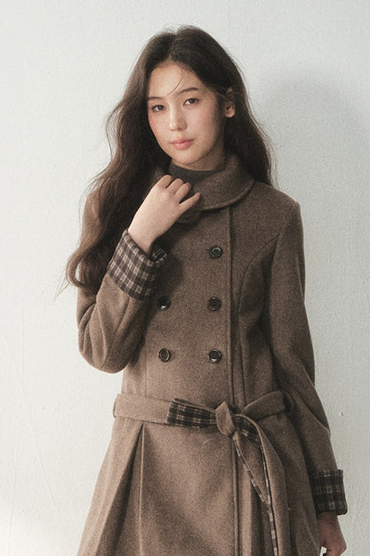 Plaid Collar Double-Breasted Wool Coat