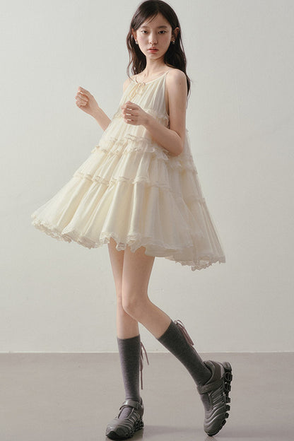 Tiered Lace Mesh Camisole Dress