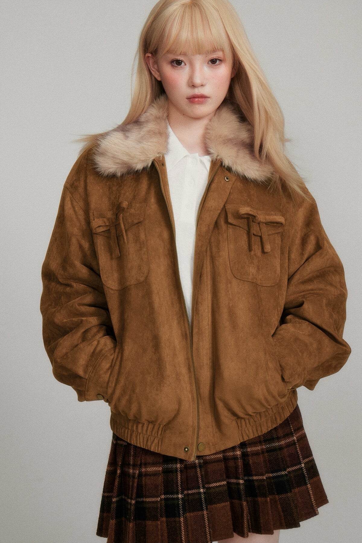 Wool Plaid Pleated Half Skirt