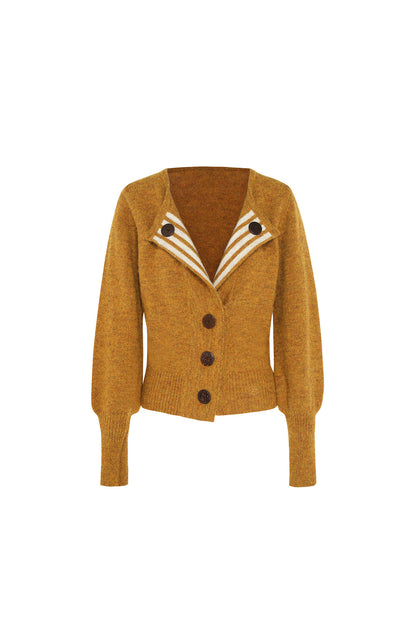 Striped Color-Block Knit Cardigan