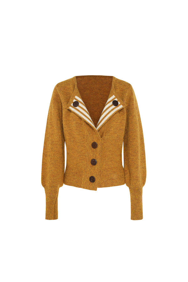 Striped Color-Block Knit Cardigan