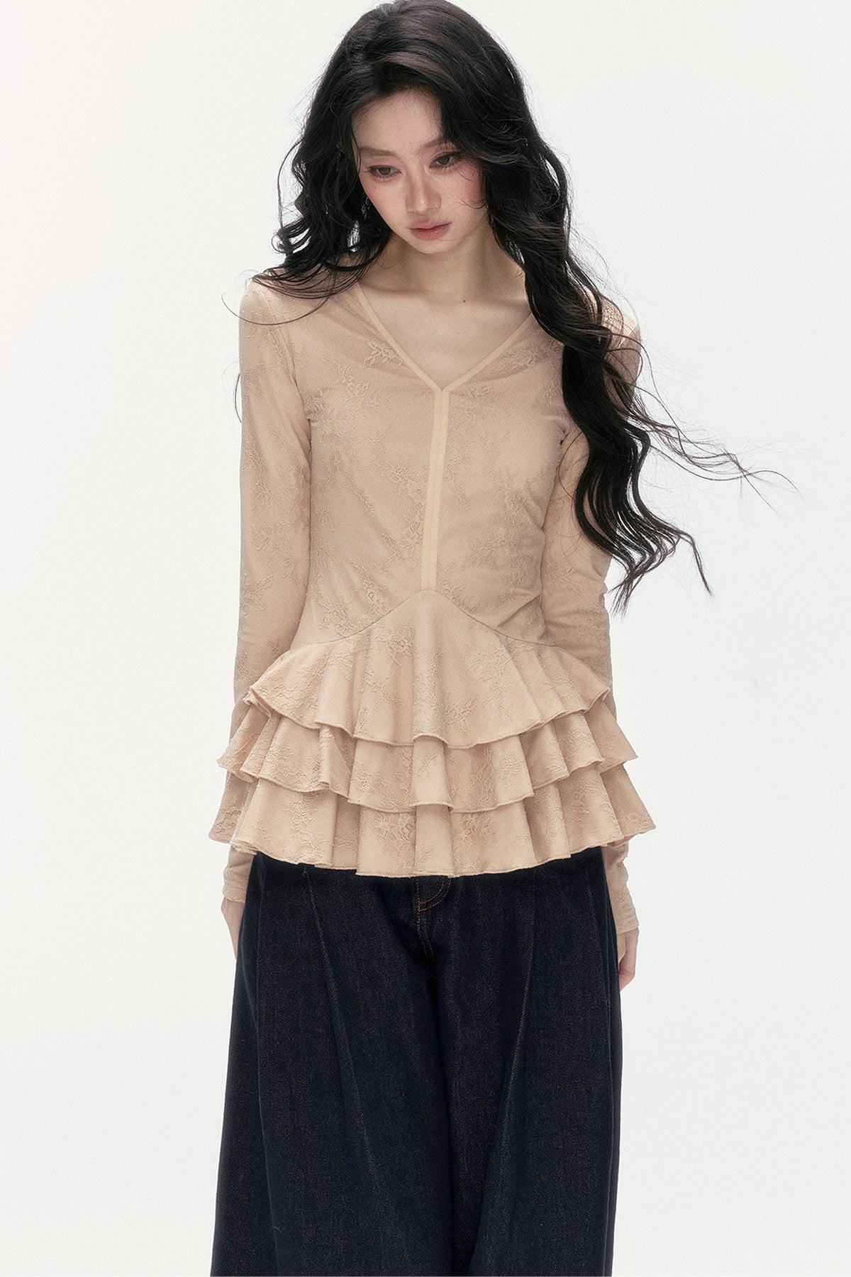 V-Neck Lace Tiered Top