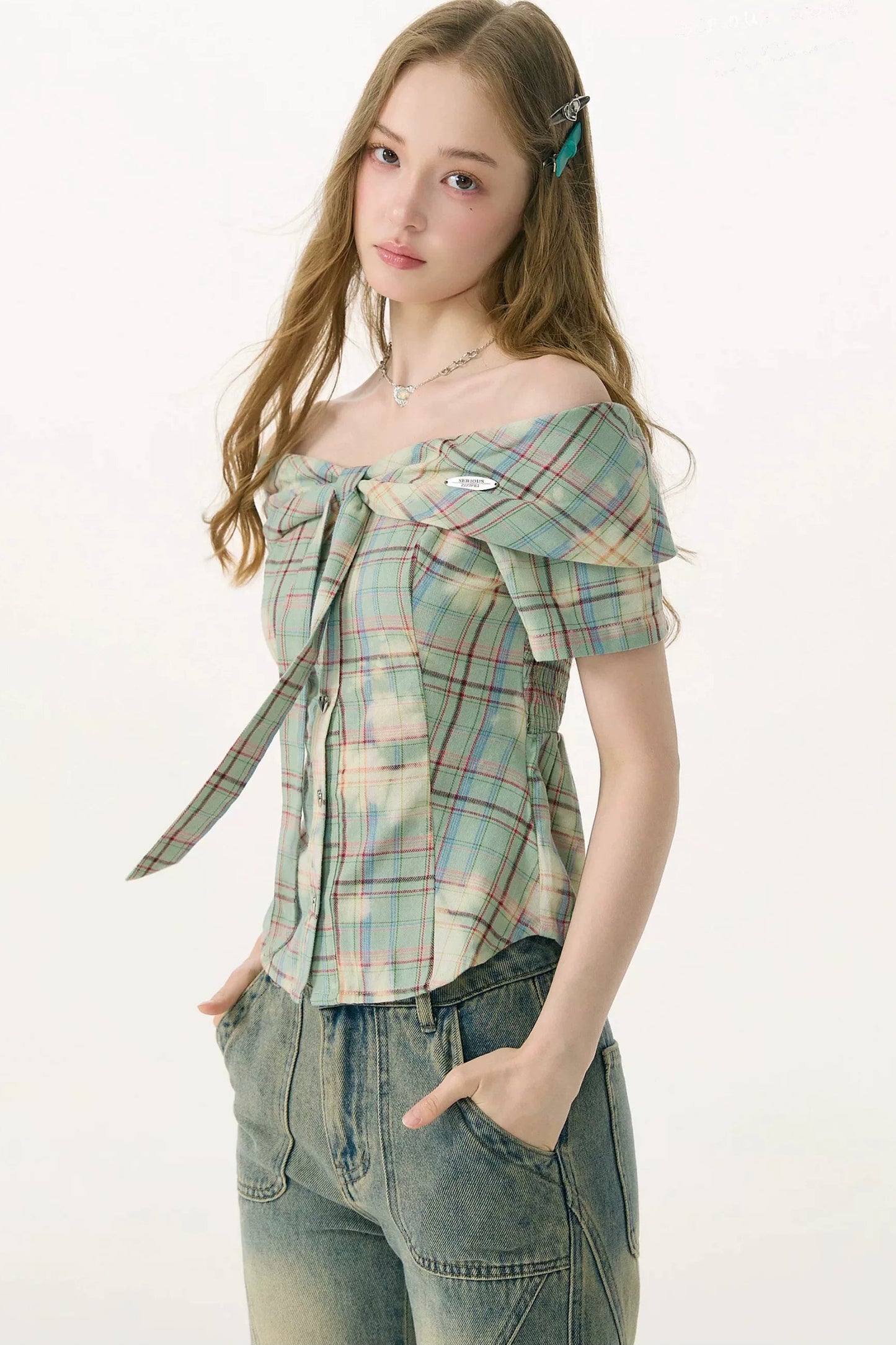 Mist Green Off-Shoulder Blouse