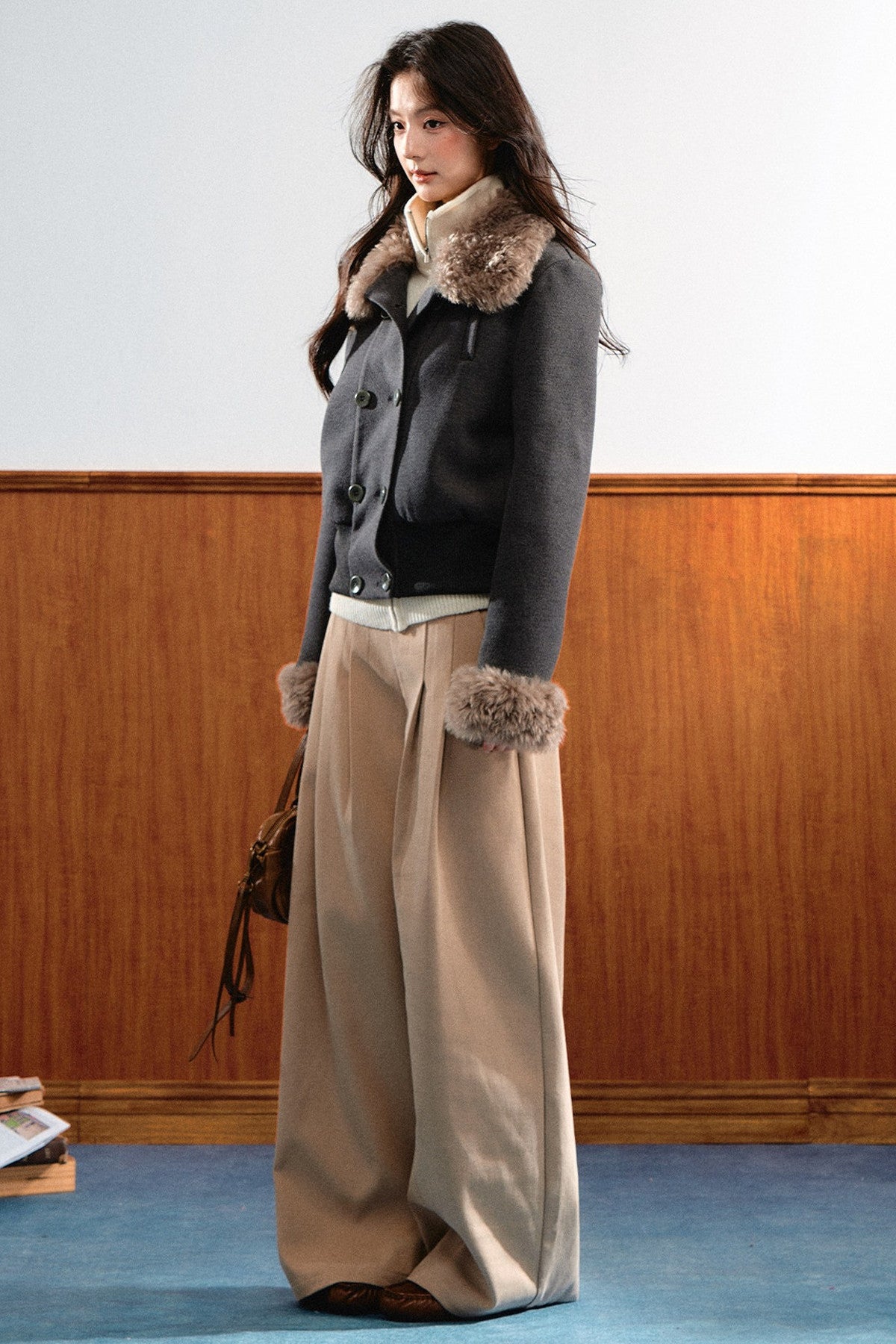 Double-Breasted Plush Fringe Jacket