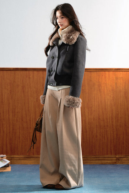 Double-Breasted Plush Fringe Jacket