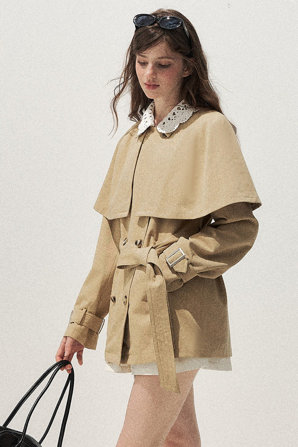 Detachable Cape Crochet Collar Trench Coat