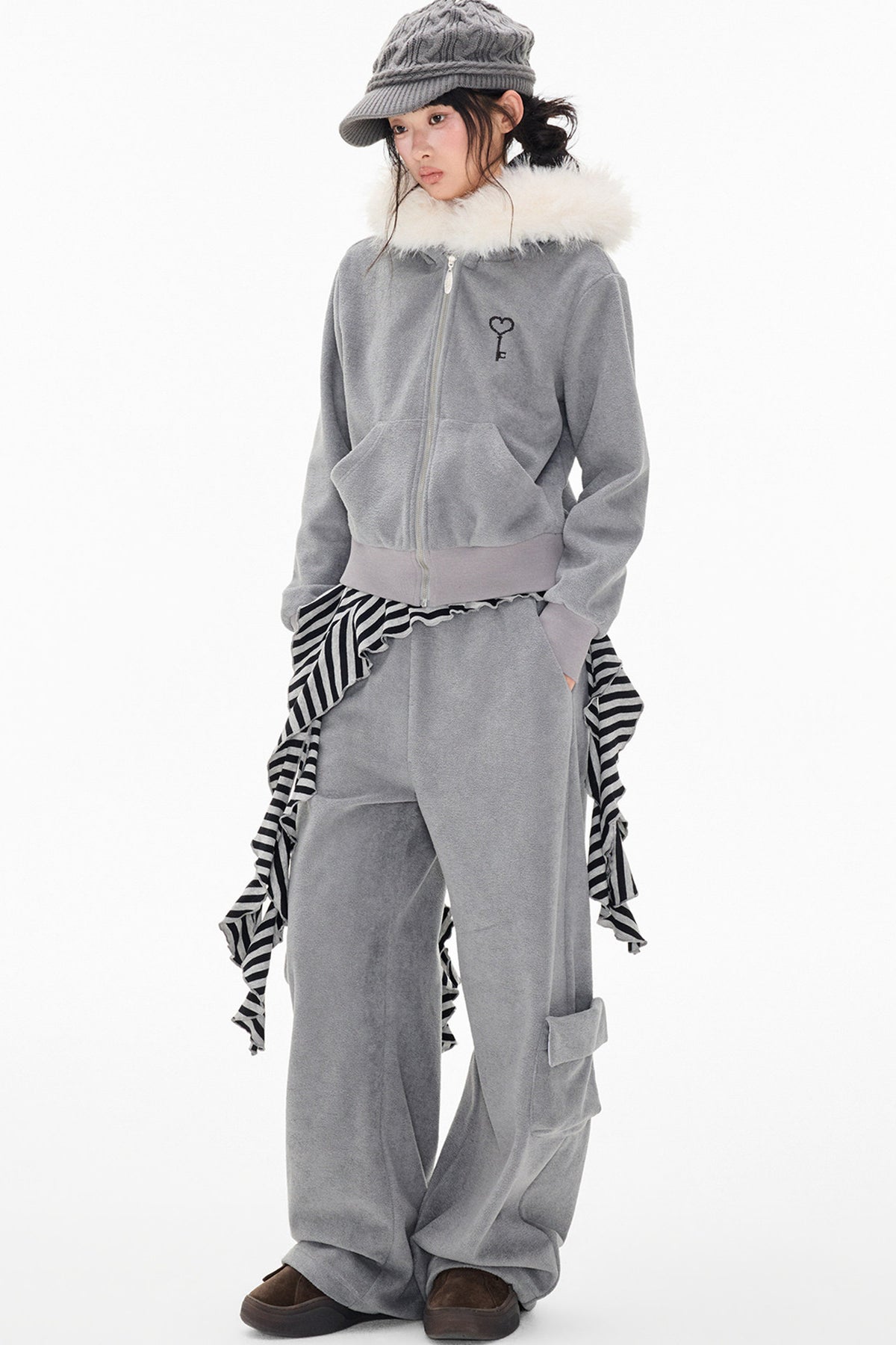 Detachable Fur Hood Jacket and Pants Set-Up