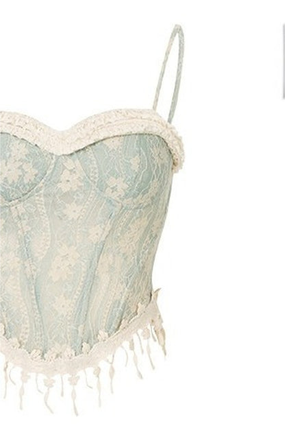 Retro Lace Fishbone Tube Top and Layered Skirt Set-Up