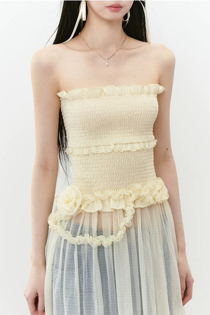 Asymmetrical Strapless Mesh Dress