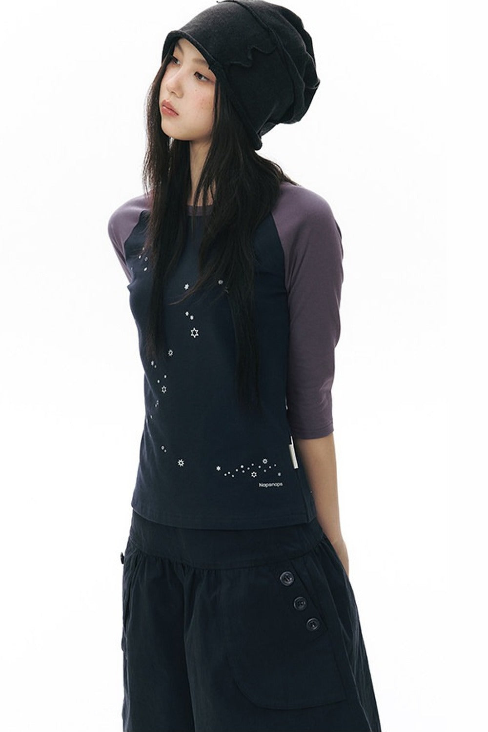 Color-Blocked Raglan Sleeve Knit Blouse