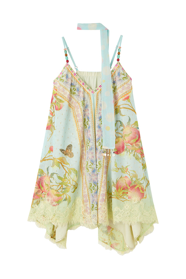 Peach Branch Print Chiffon Maxi Dress