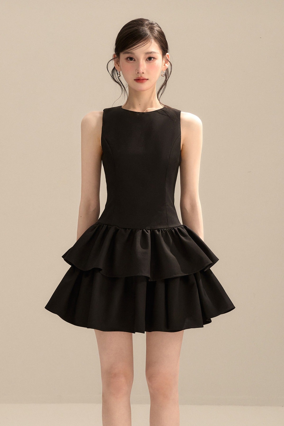 Black Sleeveless Puffy Tank Dress