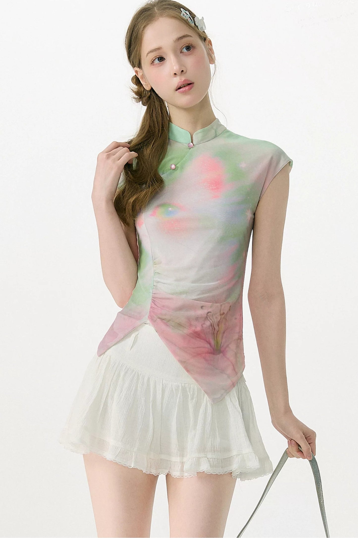 Camiseta de malla degradada con flores de ensueño