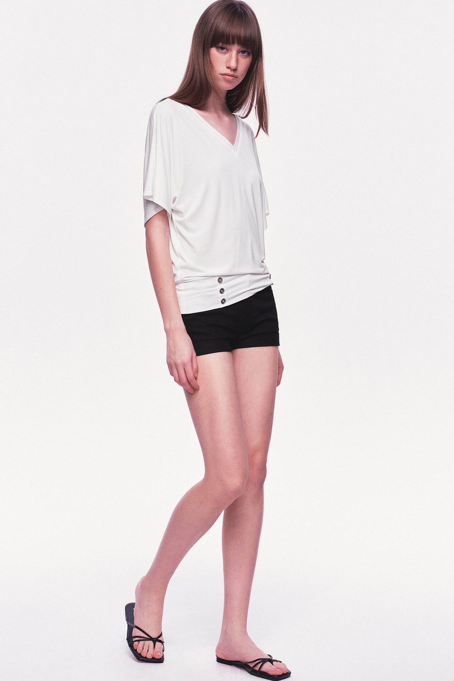 Modal Knit V-Neck Batwing Top
