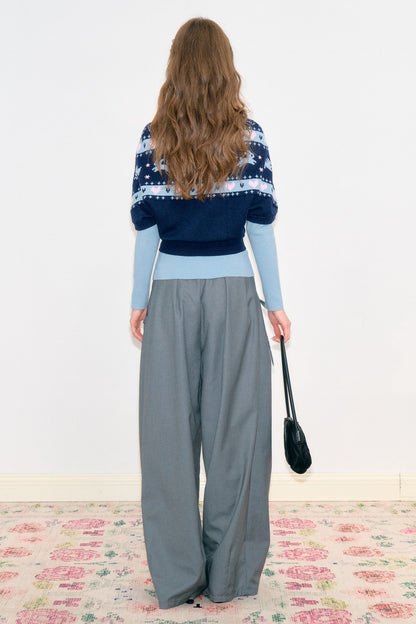 High-Waisted Bow Wide-Leg Suit Pants