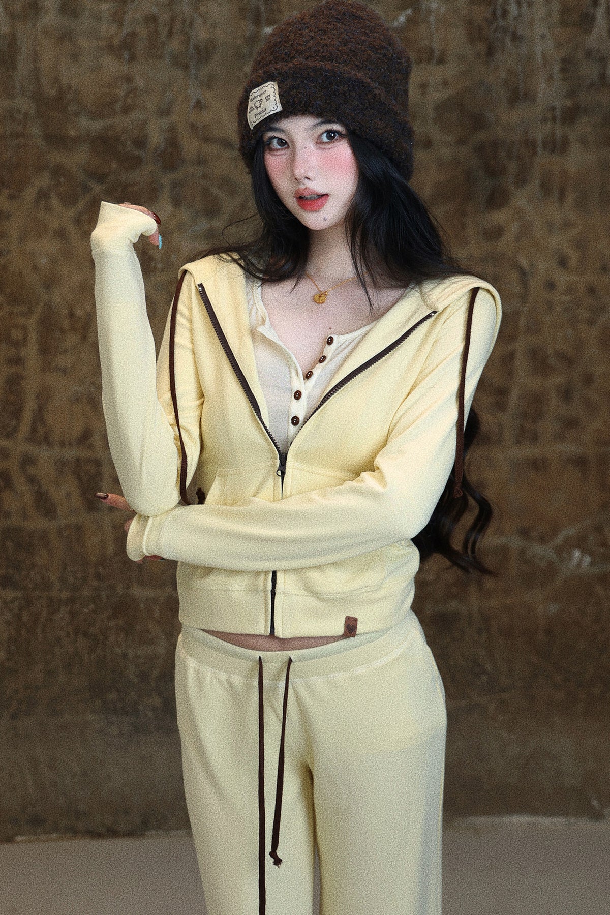 Slim Fit Drawstring Hooded Zipper Sweatshirt