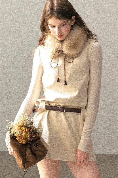 Winter Sleeveless Vest Short Dress Set-Up