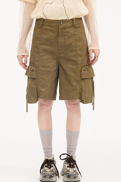 Khaki Washed Pocket Shorts