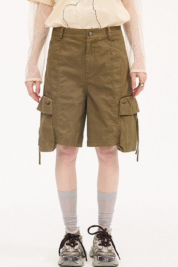 Khaki Washed Pocket Shorts
