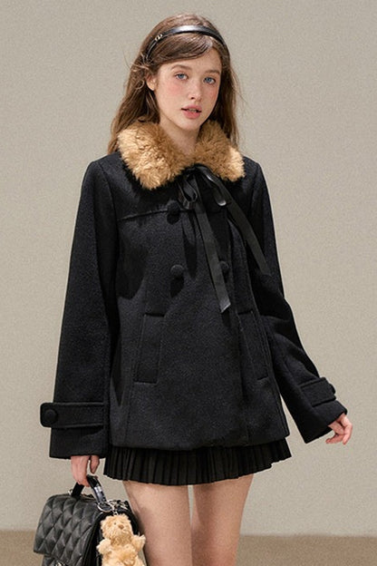 Black Double-Breasted Woolen Jacket