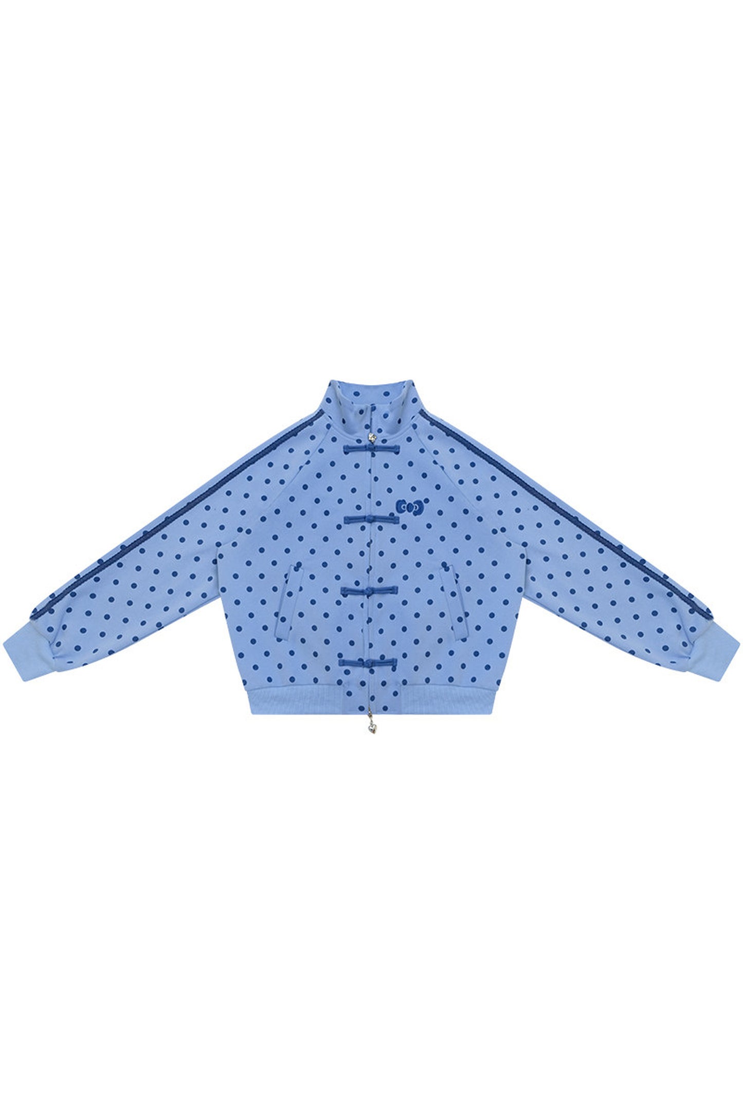 Blue Polka Dot Zipper Hoodie Jacket
