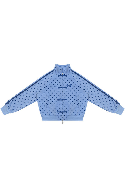 Blue Polka Dot Zipper Hoodie Jacket