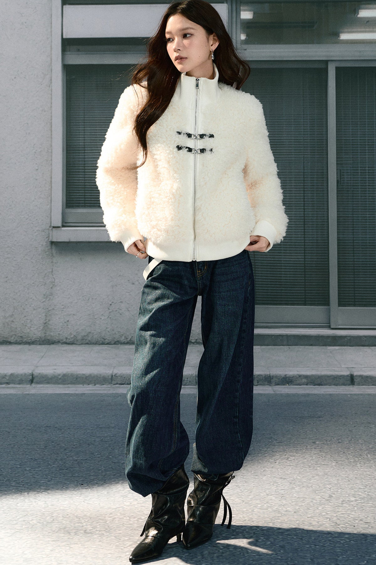 Loose Patchwork Stand-Up Collar Fur Jacket