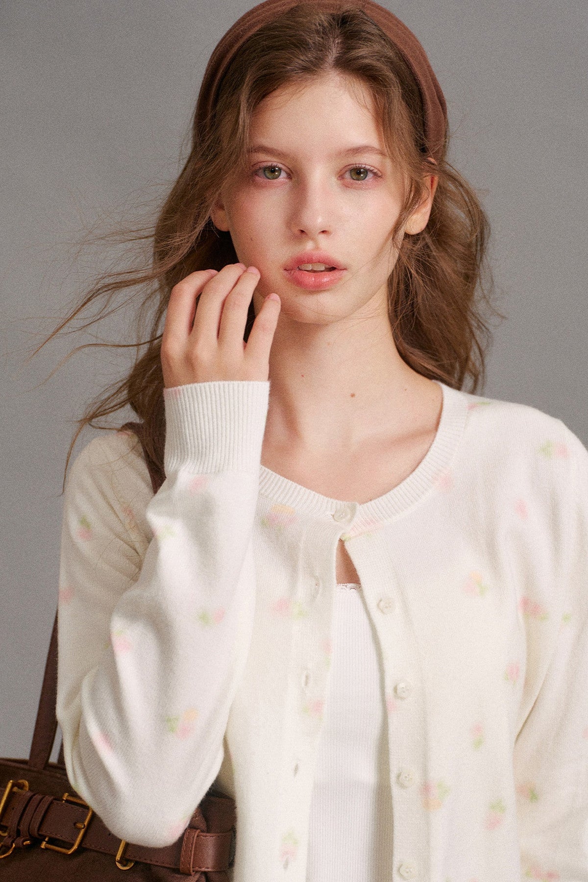 Long-Sleeved Hand-Painted Rose Cardigan