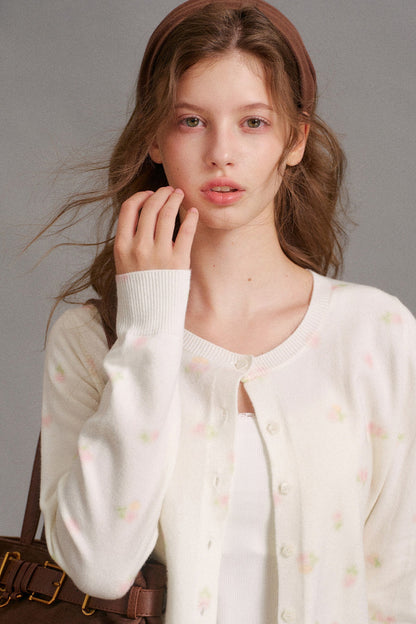 Long-Sleeved Hand-Painted Rose Cardigan