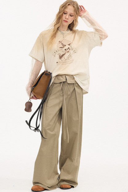 T-shirt vintage effetto consumato con stampa gattino